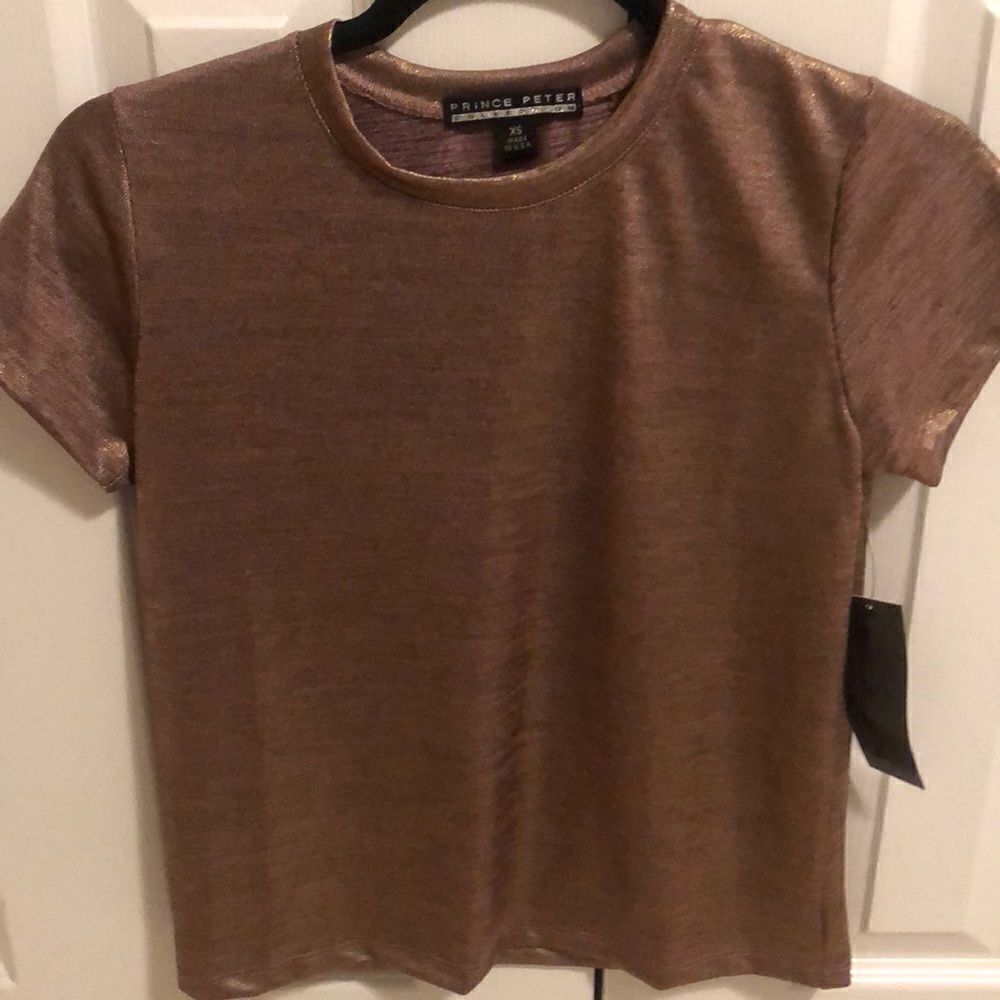 Prince Peter Collection Rose Gold/Copper Short Sleeve Metallic Top